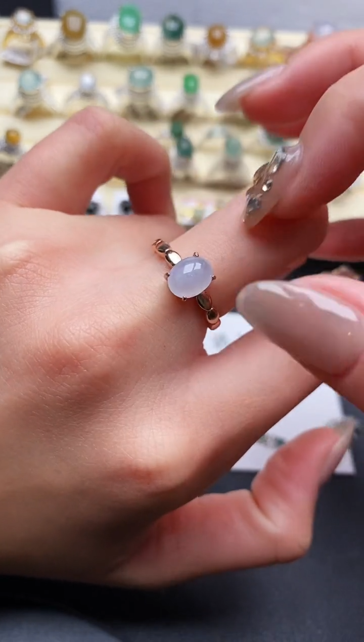 【闪购商品】翡翠戒指银S925镶嵌缅甸翡翠2   6+7