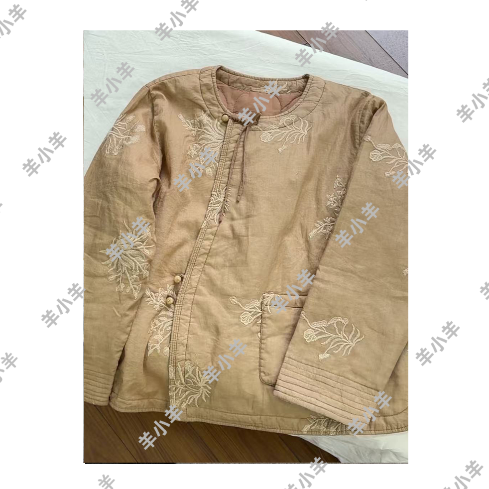 【羊小羊】371秋冬复古老钱风立体刺绣保暖毛絮宽松外套棉衣棉服