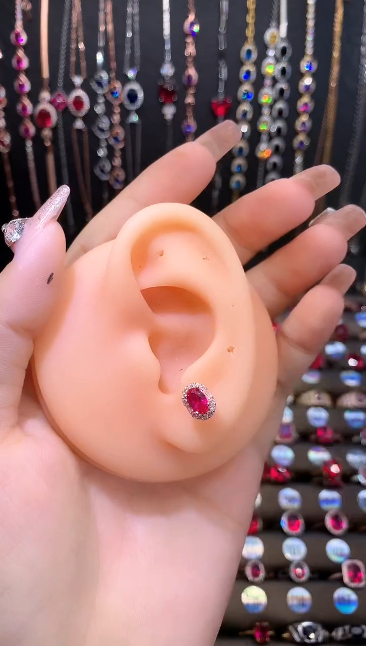 耳饰银S925镶嵌红宝石4.6玫瑰金