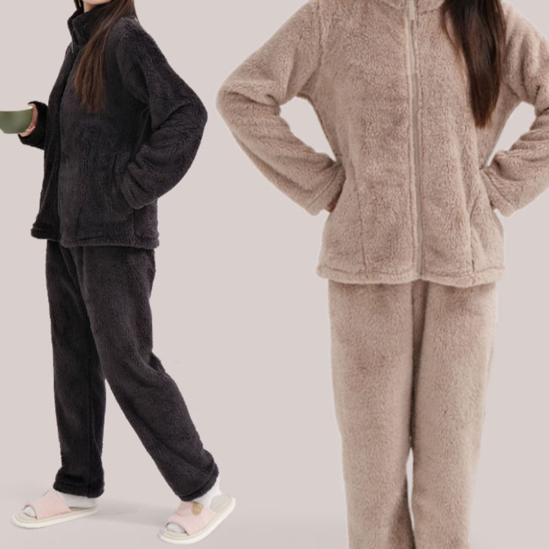 （珊瑚绒套装）秋冬季时尚百搭休闲舒适柔软家居服可外穿L