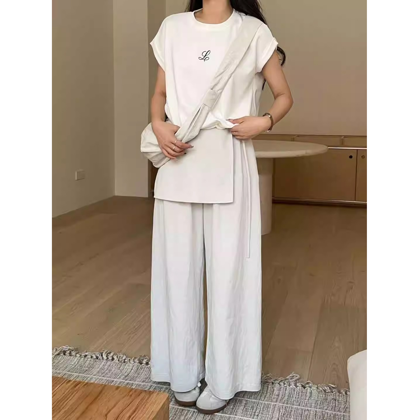 18183设计感叠穿屁帘直筒休闲裤女春季新款宽松高腰百搭阔腿裤子