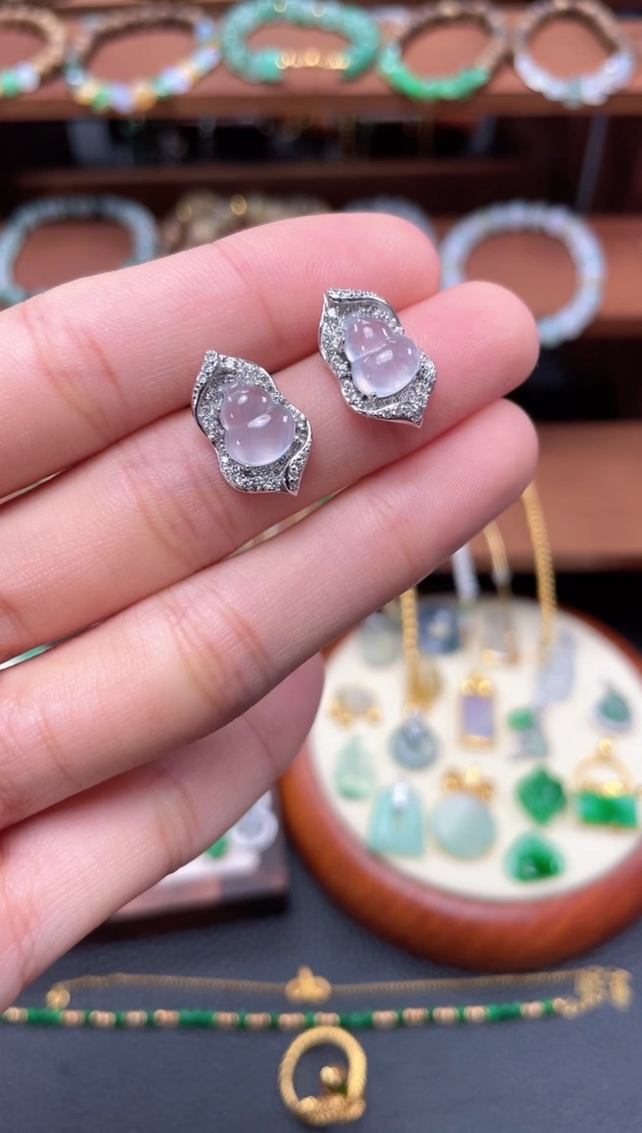 【闪购商品】翡翠耳钉银S925镶嵌2个  JK272