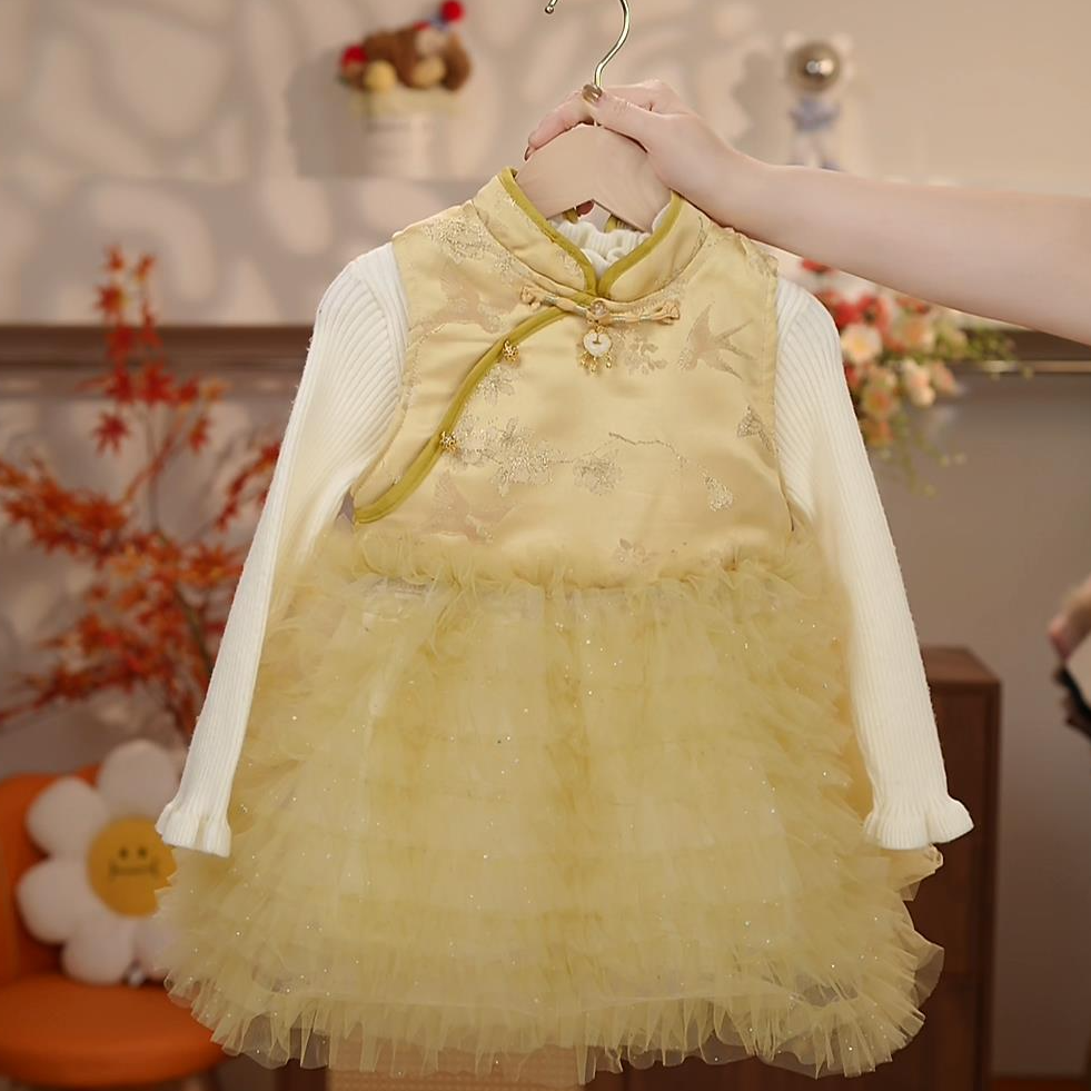 长袖套装2025年新款背心裙连衣裙夏季汉服女宝宝纯色童装