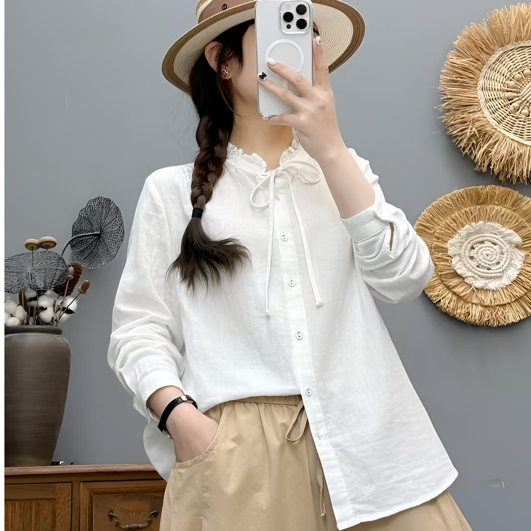 妙芙婷 【木耳】春季新款纯色长袖宽松衬衫女-DY~5191