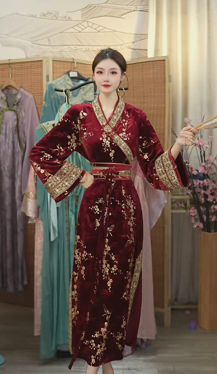 微岚熙2025秋款新款中国风国风红金连衣裙WW（5751）