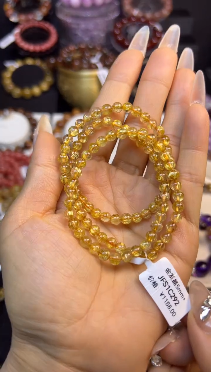 未镶嵌手串水晶金发晶三圈5.1mm