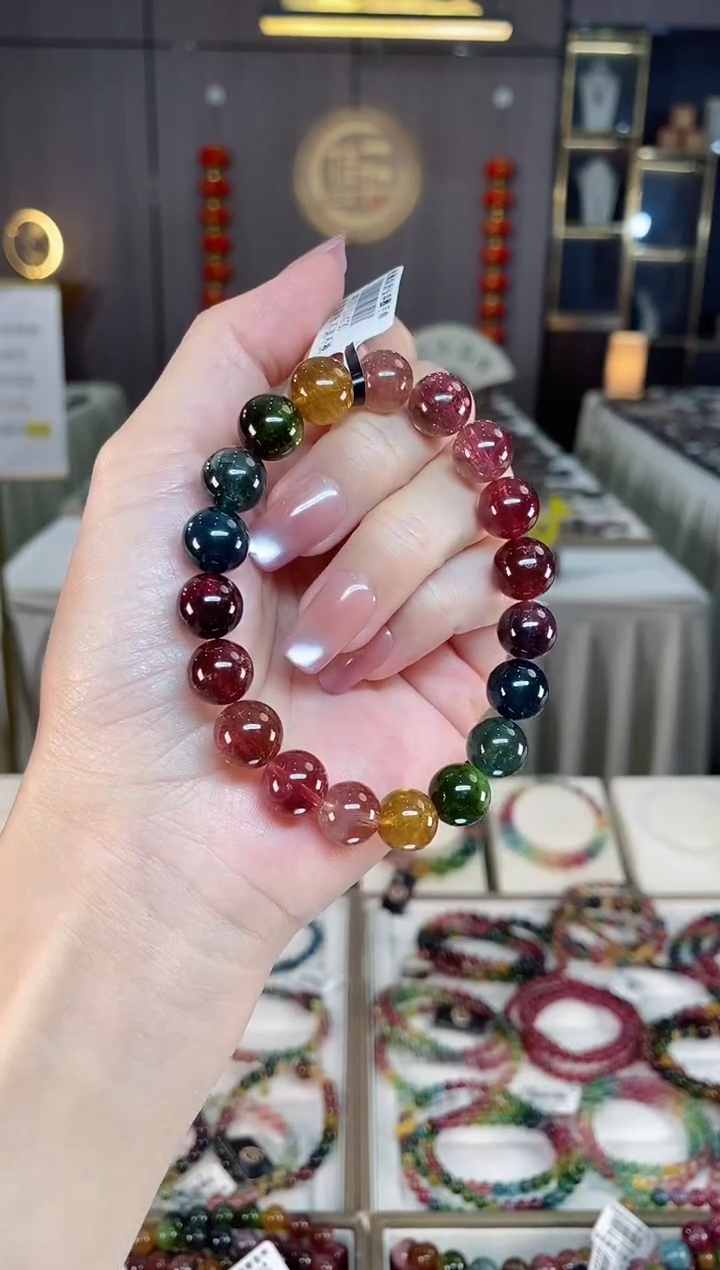 未镶嵌冰透体老矿碧玺彩虹单圈手串10mm+碧玺hon多样性发一条