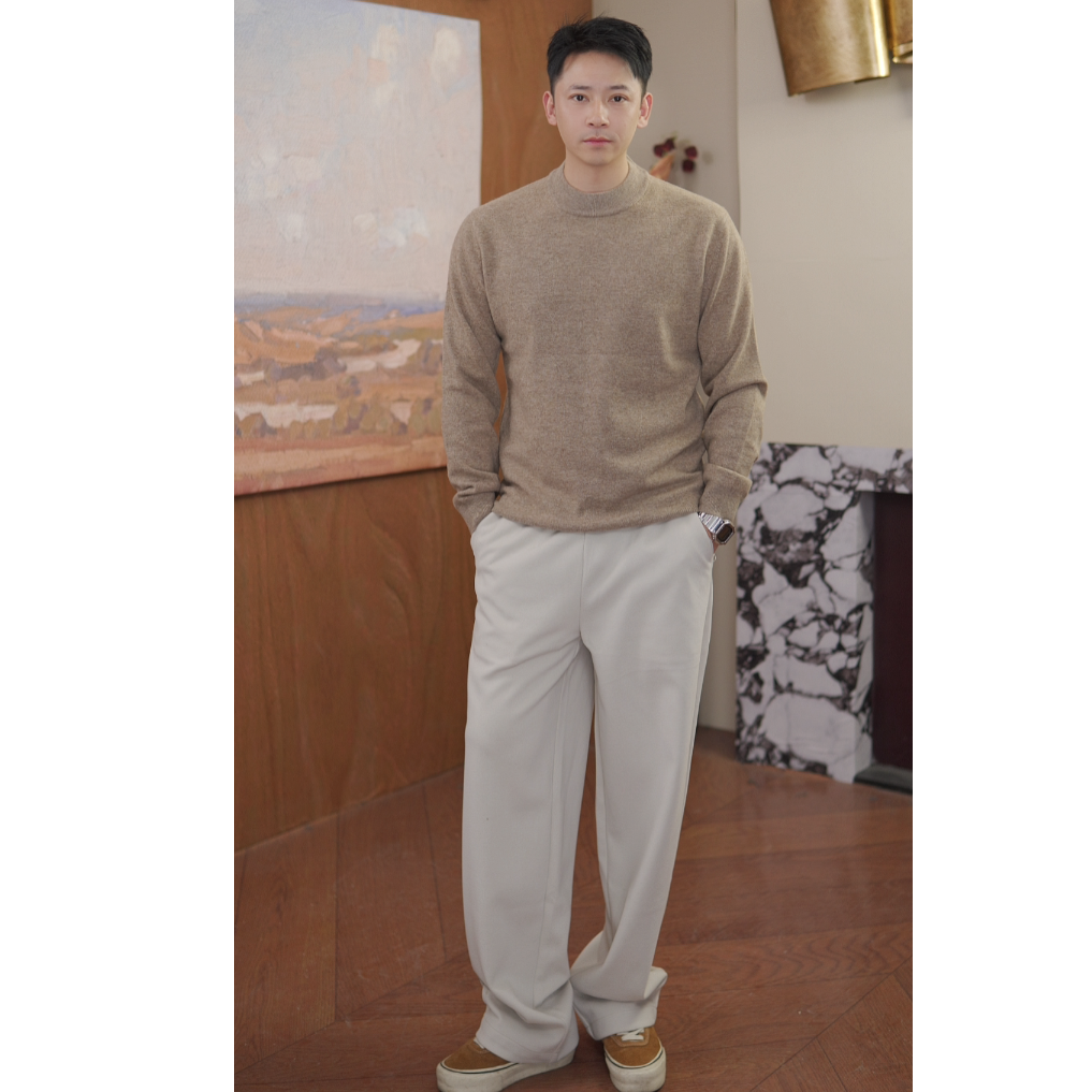 低领毛衣针织衫羊毛衫100%羊毛男士秋冬季打底衫保暖长袖纯色百搭