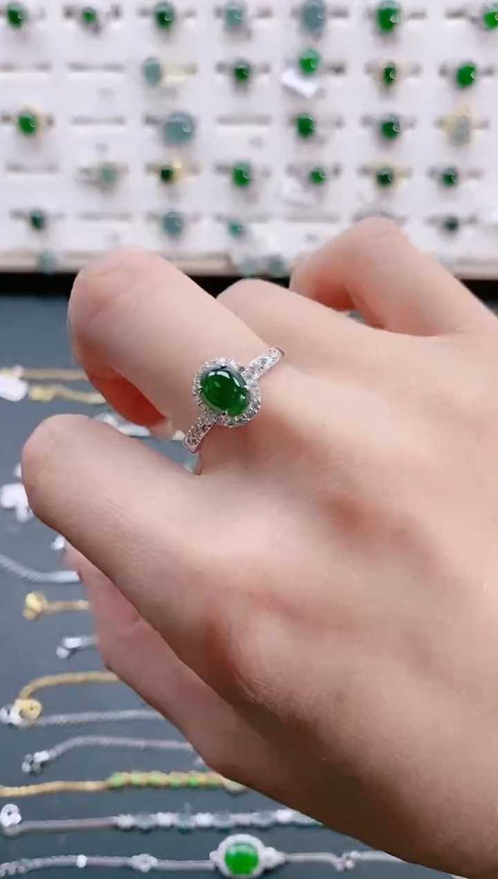 【闪购商品】翡翠戒指银S925镶嵌天然翡翠