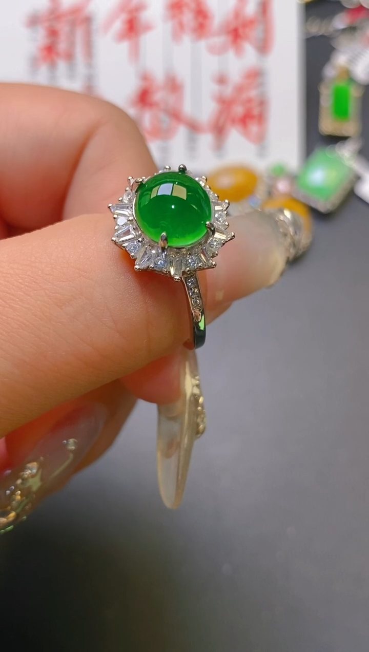 【闪购商品】翡翠耳饰银S925镶嵌天然A货翡翠1