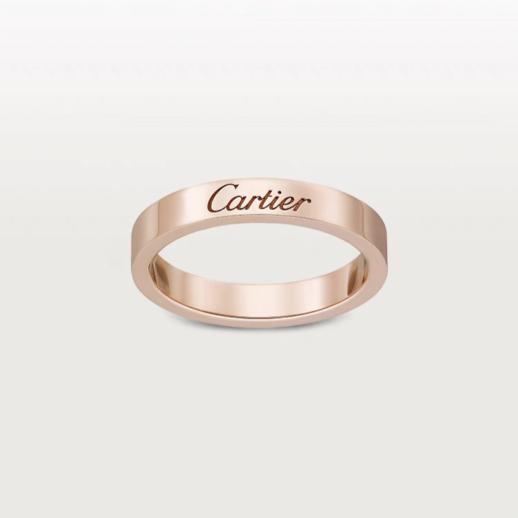 99新 Cartier/卡地亚 C de系列 玫瑰金色 窄版无钻签名戒指
