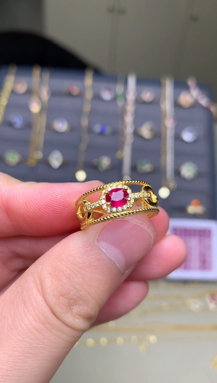 银S925镶嵌戒指红宝石戒指