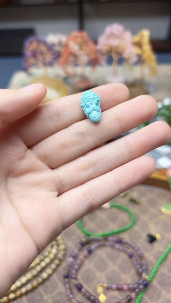 未镶嵌绿松石挂件松石美人鱼GW