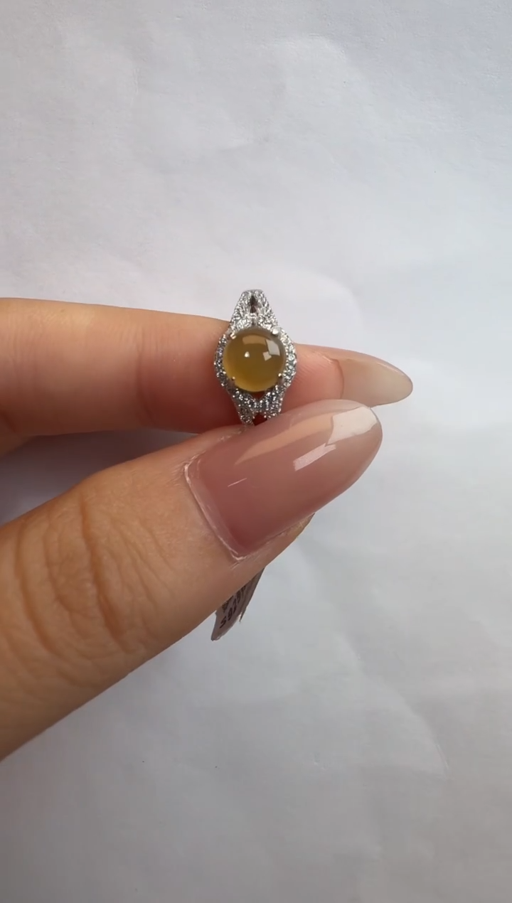 银S925镶嵌戒指翡翠通体925银镶缅甸A货翡翠戒指