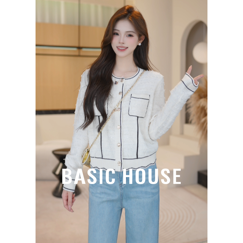 Basic House/百家好秋季新款小香风显瘦气质针织衫B1195B50A02