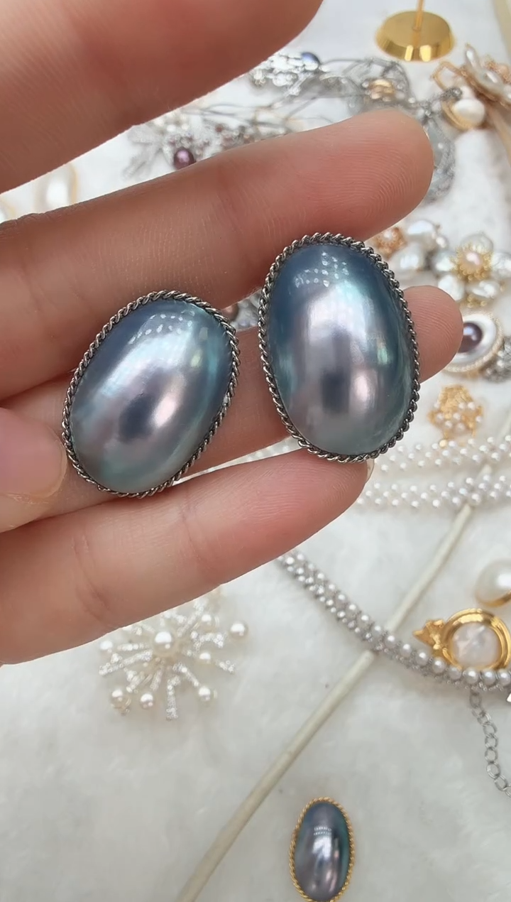 非金属925银无有边蓝色耳钉