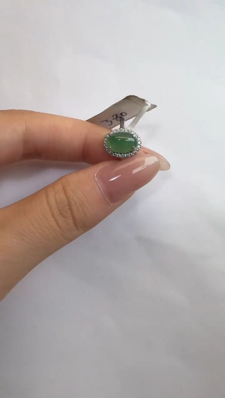 银S925镶嵌戒指翡翠通体925银镶缅甸A货翡翠戒指