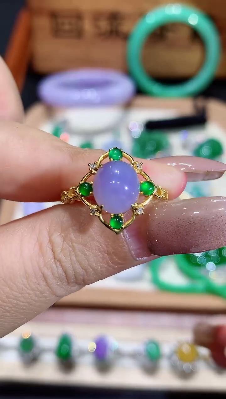 翡翠18K金镶嵌戒指团购