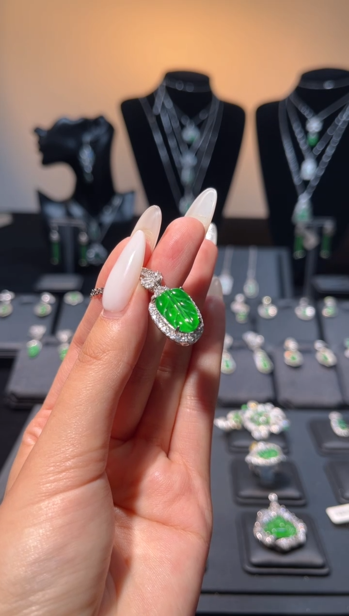 吊坠(不含链)银S925镶嵌翡翠A**?叶子