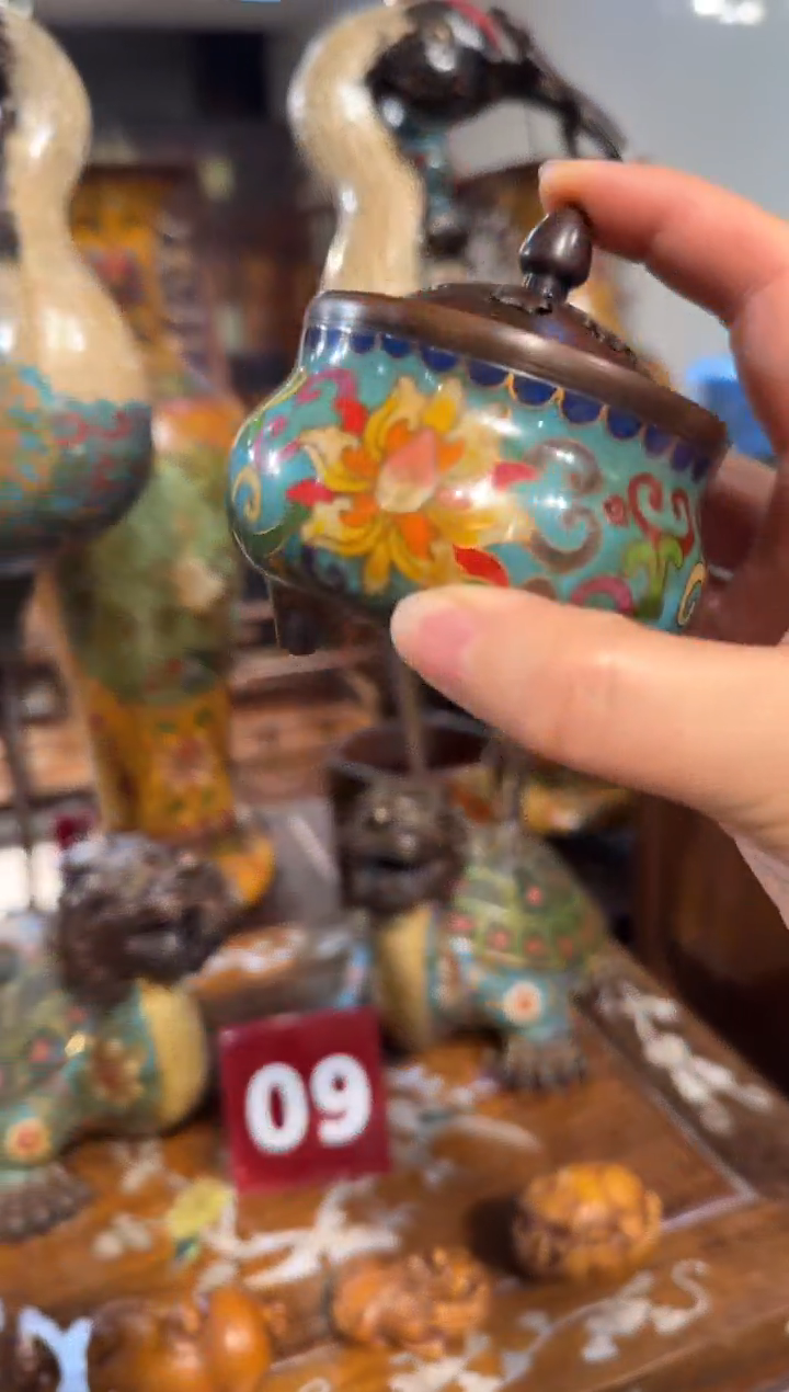 木木头款景泰蓝浅蓝香炉298