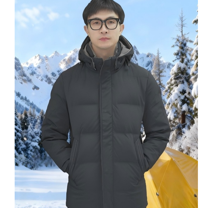 中年羽绒服厚款上装男士防风商务加绒加厚款外套中长款羽绒服6066