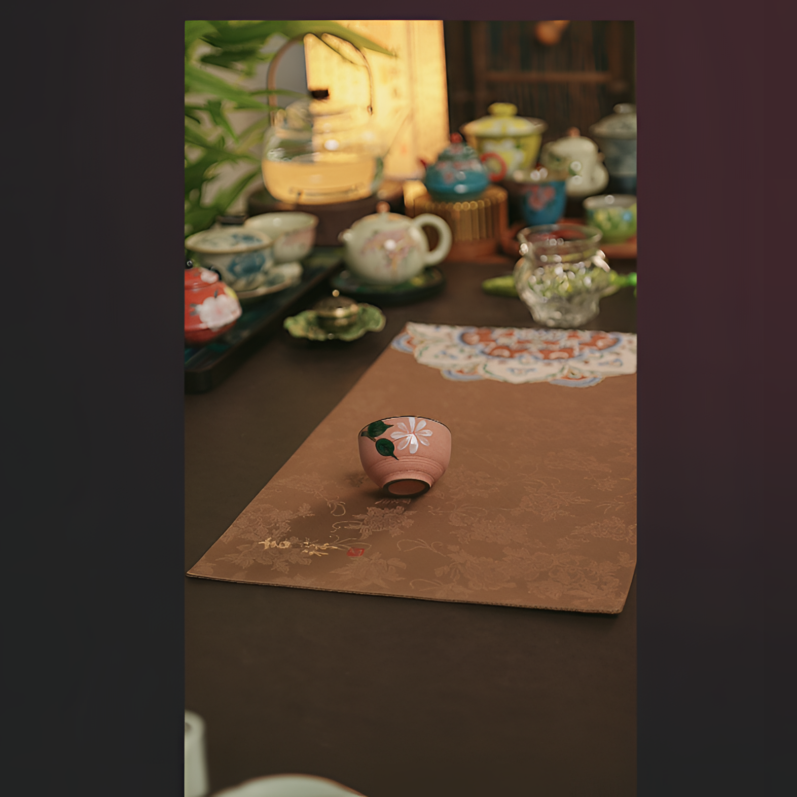 彩砂高雅樱花粉纯手绘小雏菊陶瓷茶具圆口杯（40ml）