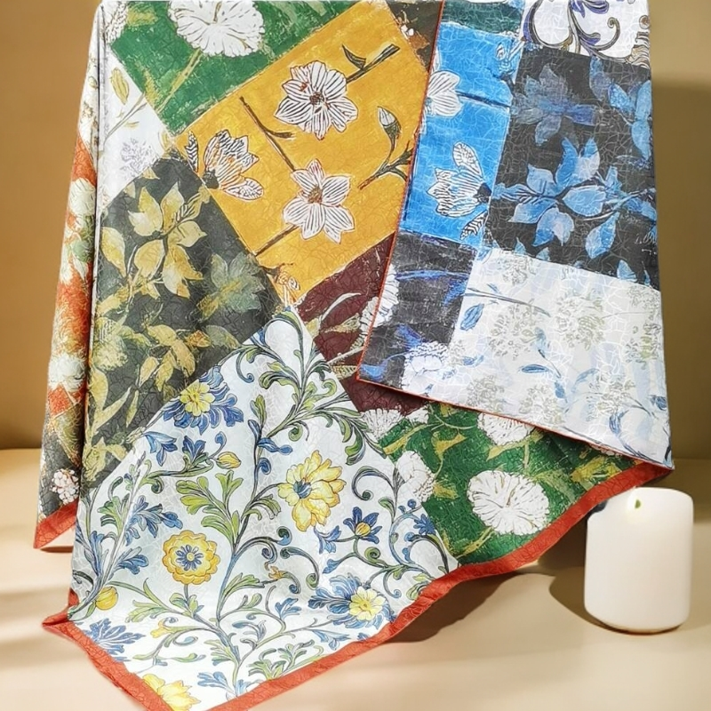 上海故事C19捡漏双面双色140cm草色缀春方巾香云老料贵气长辈礼物