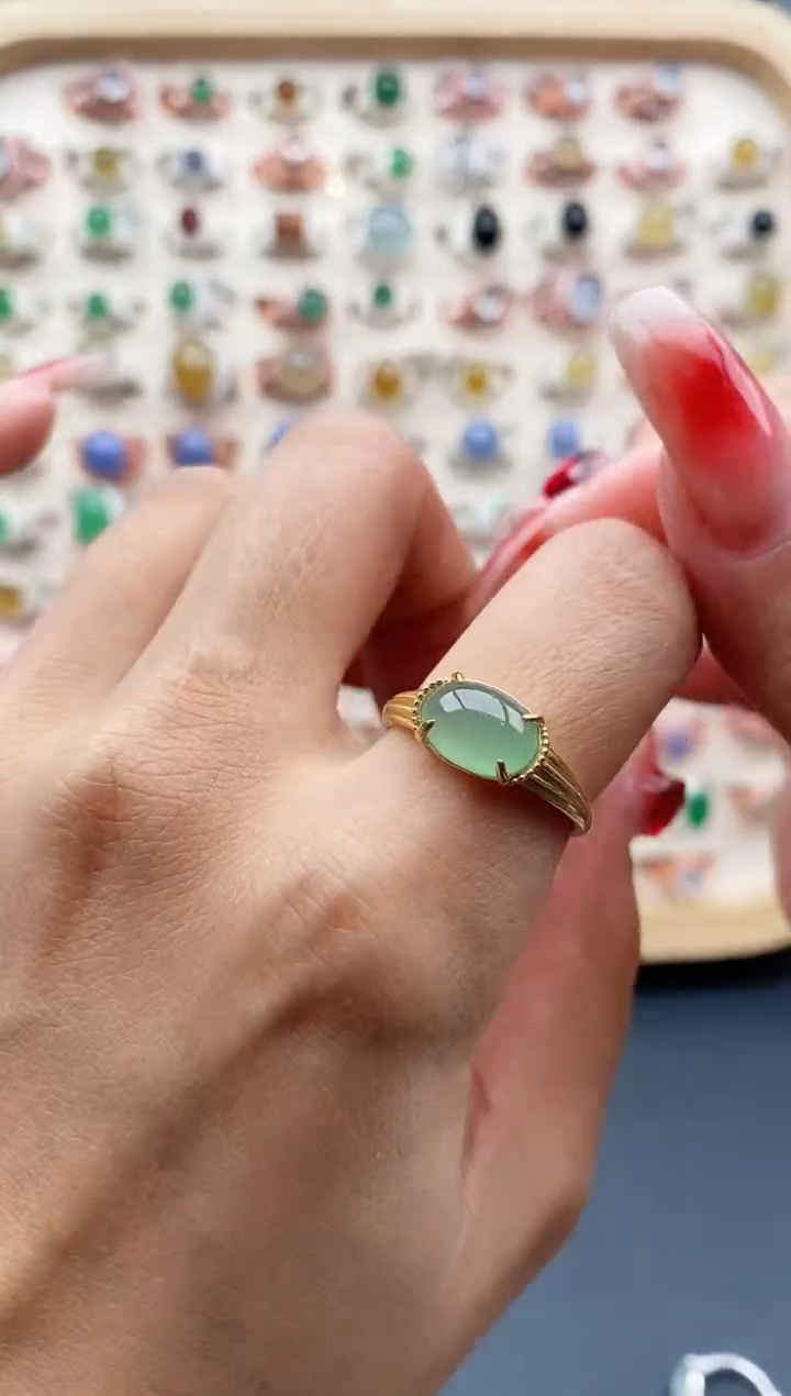 【闪购商品】翡翠戒指银S925镶嵌缅甸天然A货翡翠333 4+4