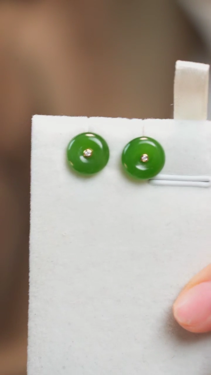 【闪购商品】和田玉耳钉未镶嵌EB02和田玉碧玉阳绿耳钉