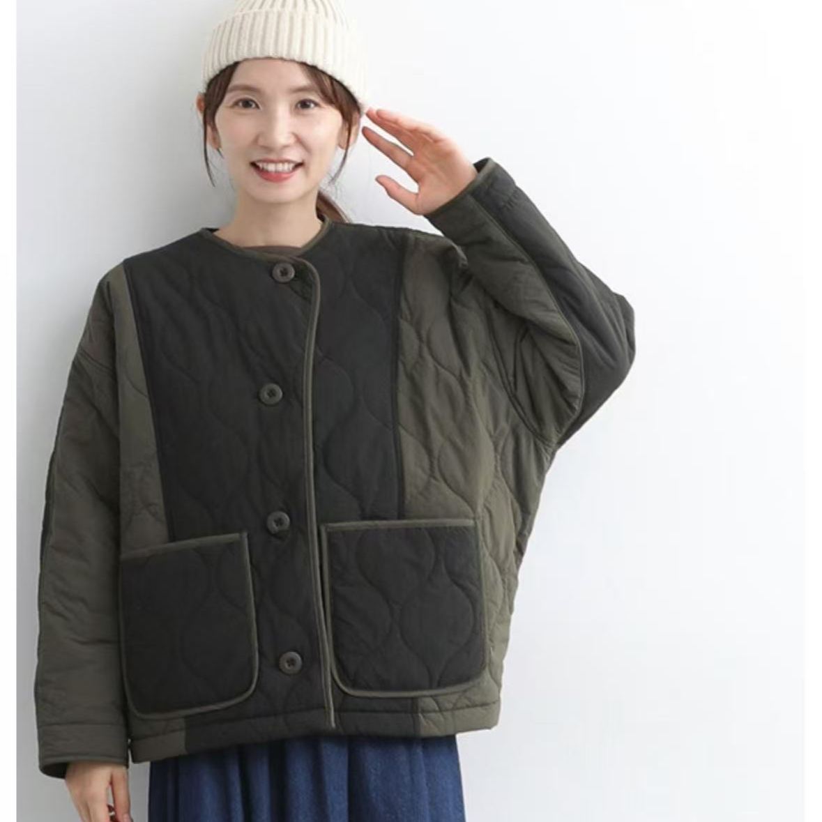 拼接棉衣日单两色