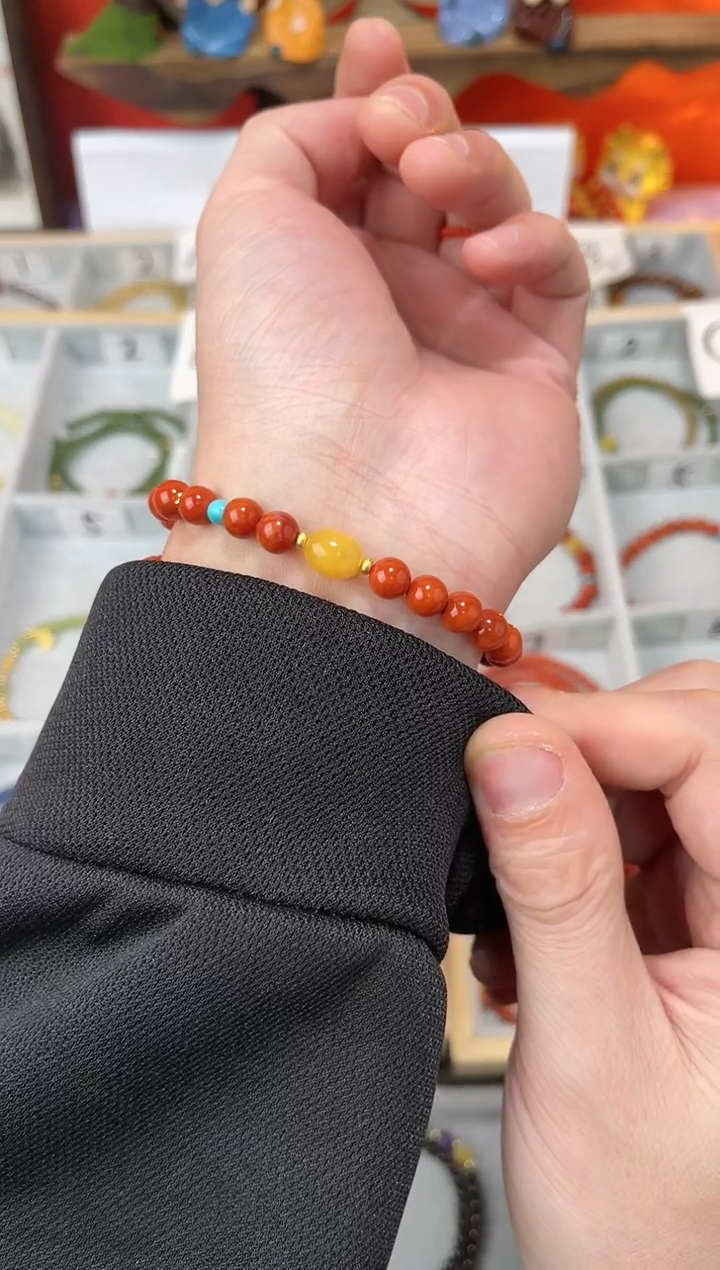 【闪购商品】南红玛瑙手串未镶嵌0.6南红单圈蜜蜡QF-A208