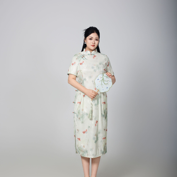 【锦鲤跃龙门】大码女装夏新款复古显瘦提花立领旗袍连衣裙90089