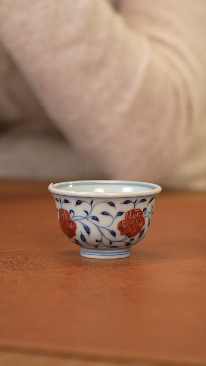 【闪购商品】杯和然窑釉里红四季花卉小压手