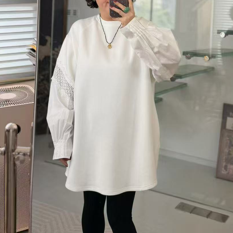 遇见-空气层拼蕾丝卫衣裙