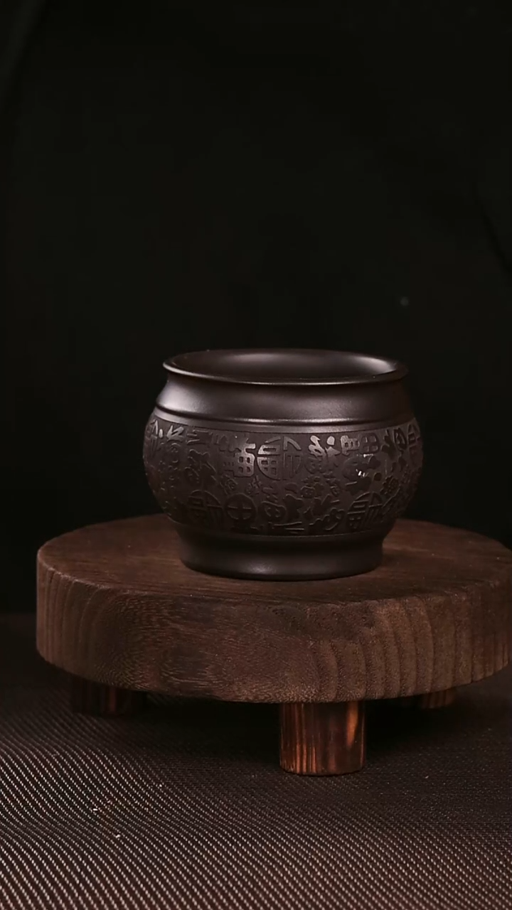 茶杯紫砂紫砂刻绘主人杯百福