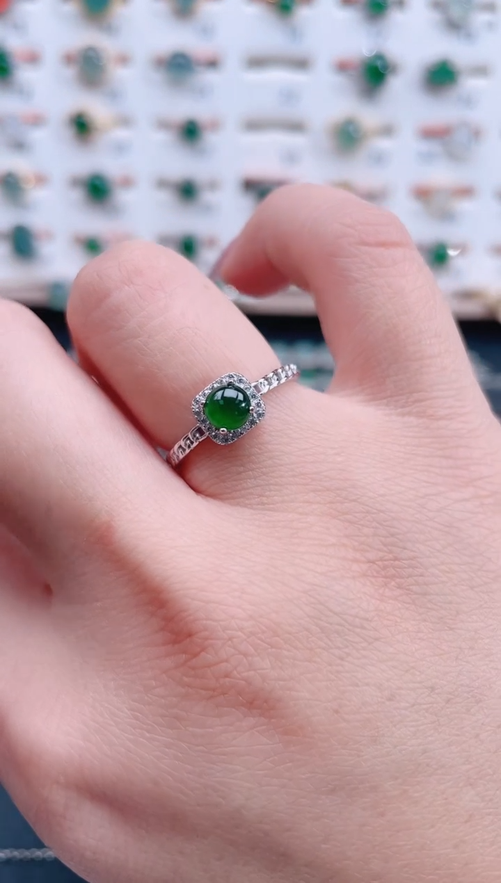 银S925镶嵌戒指翡翠天然翡翠