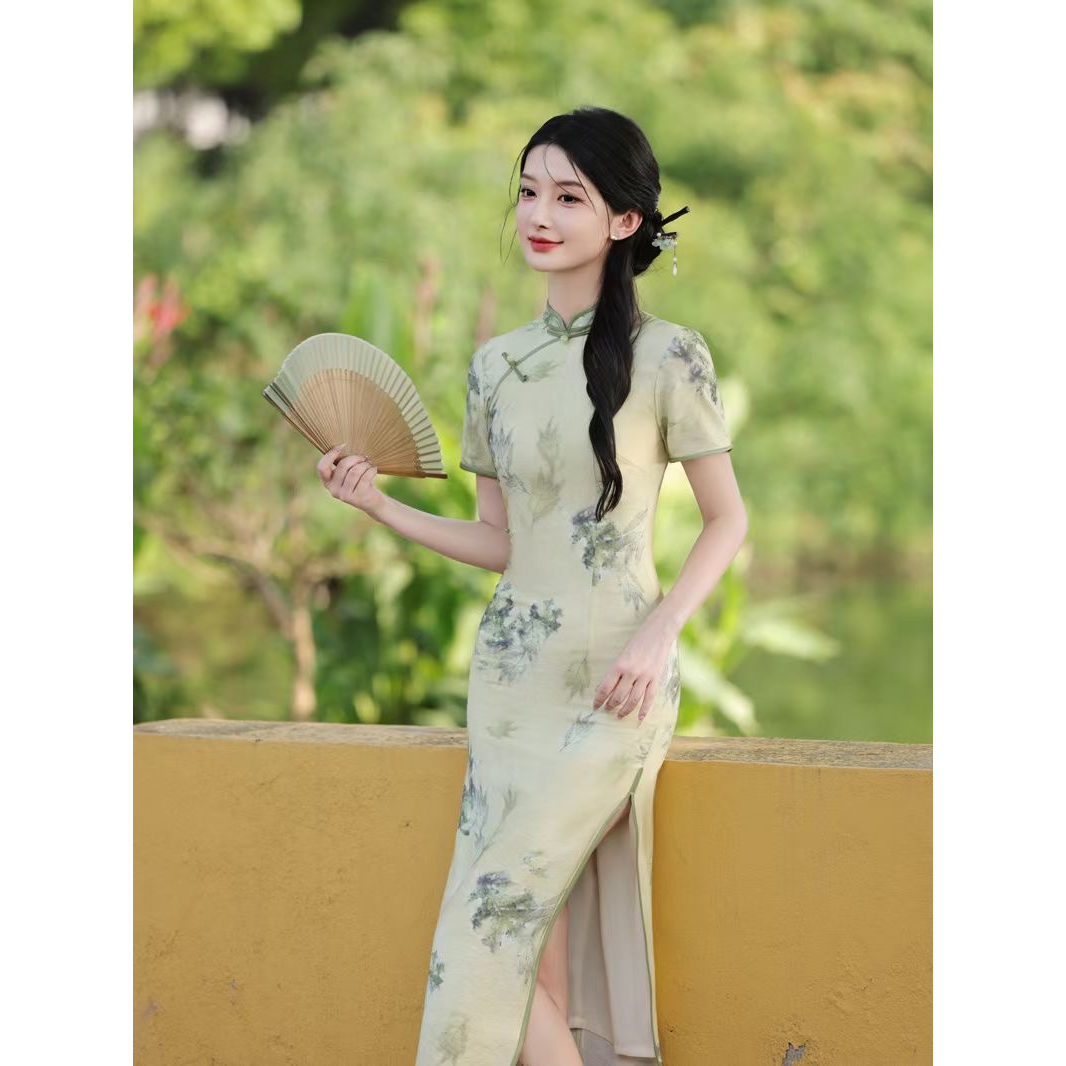 新款盘扣【玉簪-衣长120】旗袍印花薄款夏季中长裙日常气质新中式