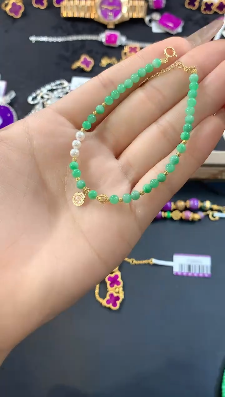 【闪购商品】翡翠手链18K金镶嵌翡翠手链