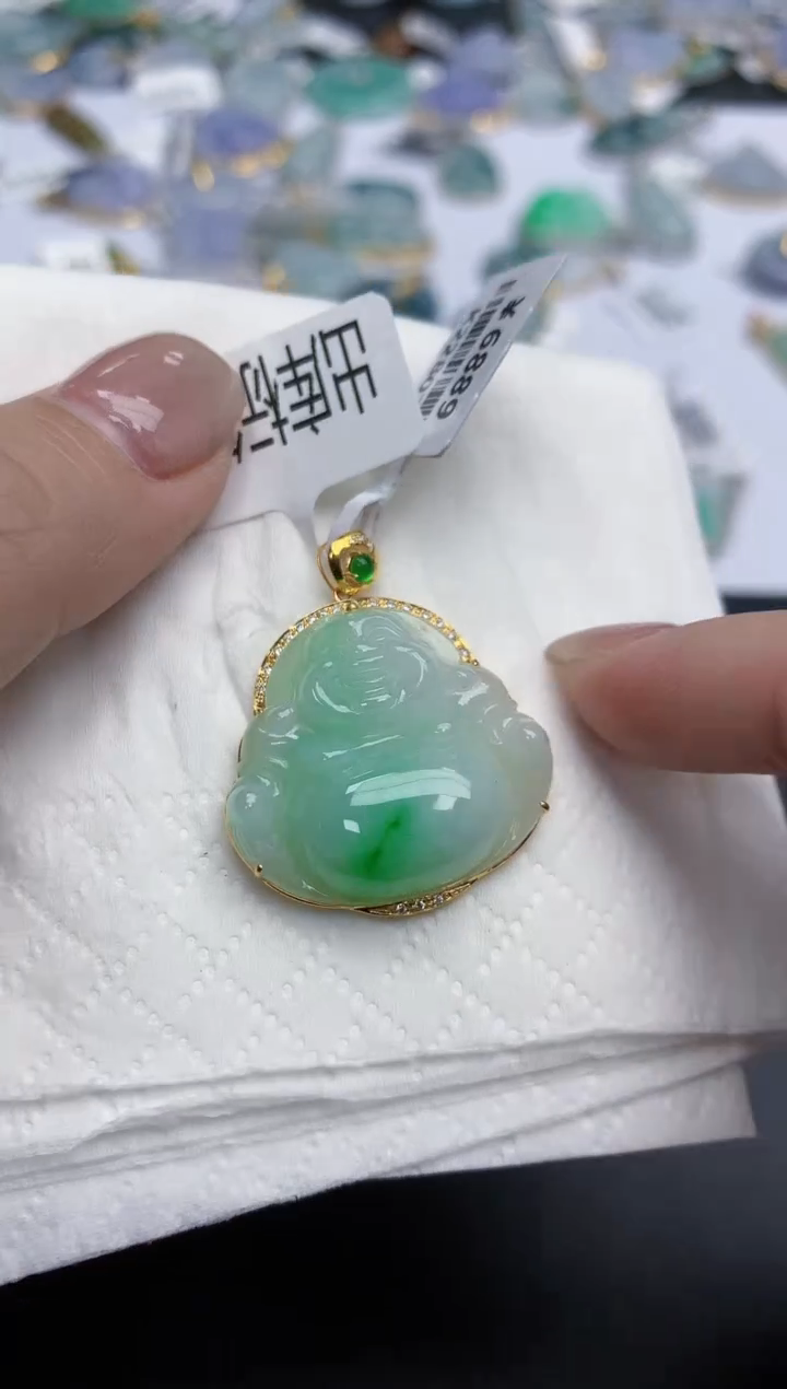 【闪购商品】翡翠颈饰18K金镶嵌天然缅甸翡翠A货