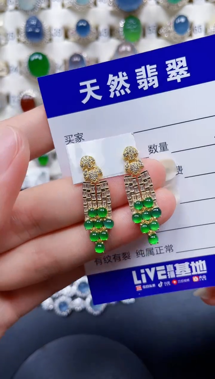 银S925镶嵌翡翠耳饰103