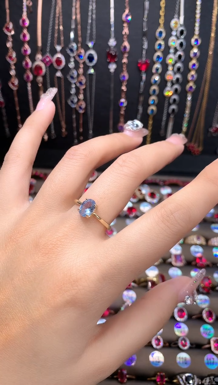 蓝宝石戒指银S925镶嵌金色