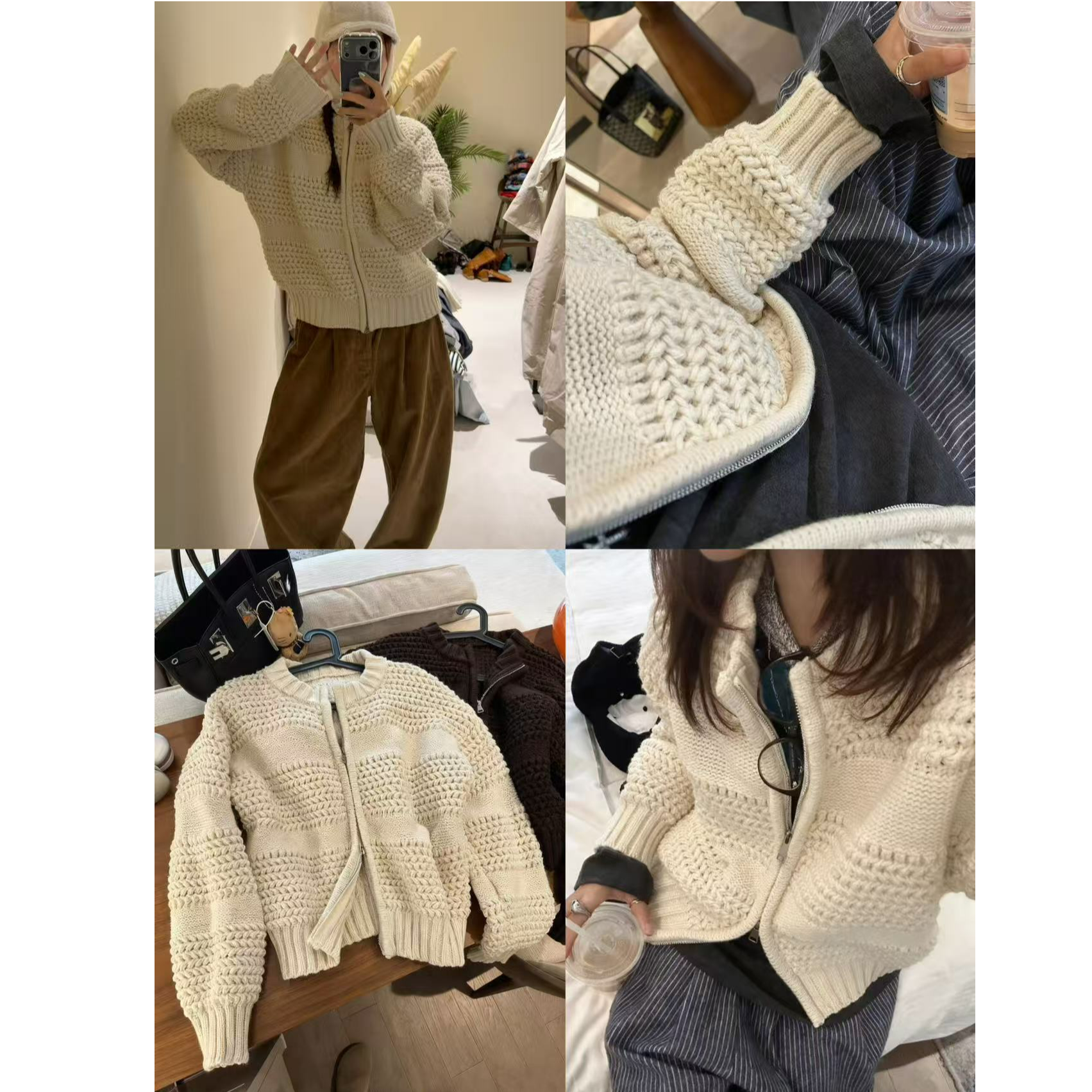 十三行白白家-菠萝粗针～粗针织毛衣外套圆领长袖拉链外套#233152