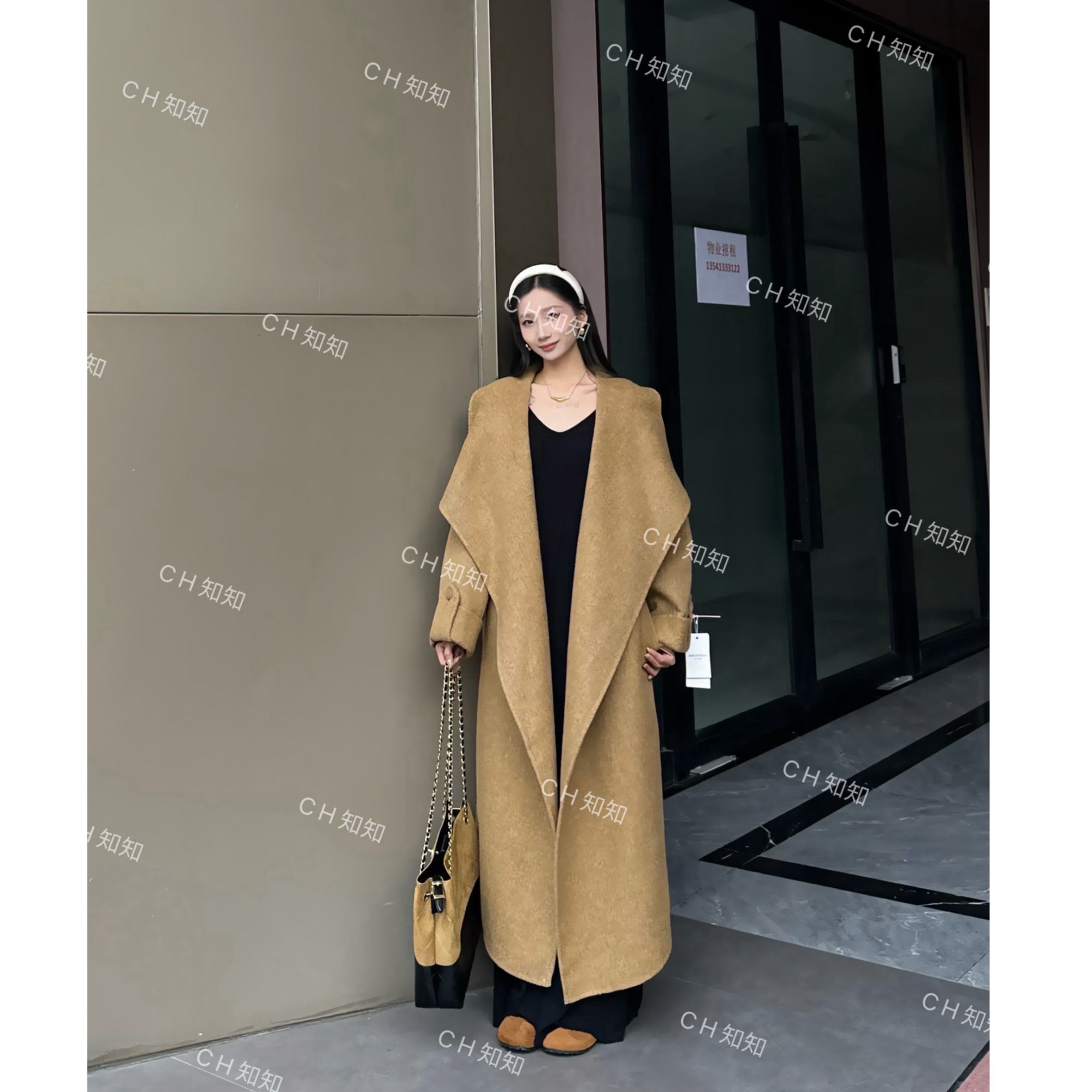 【】冬季时尚气质修身百搭宽松桑蚕丝羊毛大衣外套24010