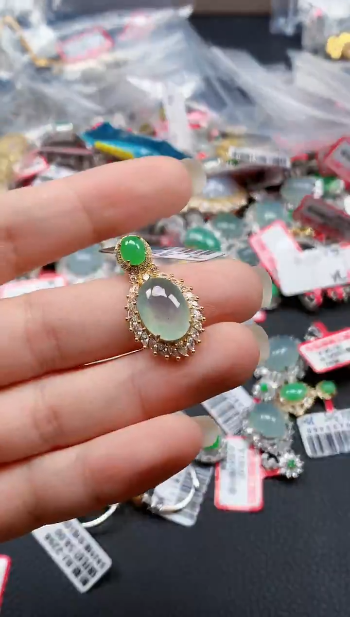 银S925镶嵌戒指翡翠天然A货缅甸翡翠