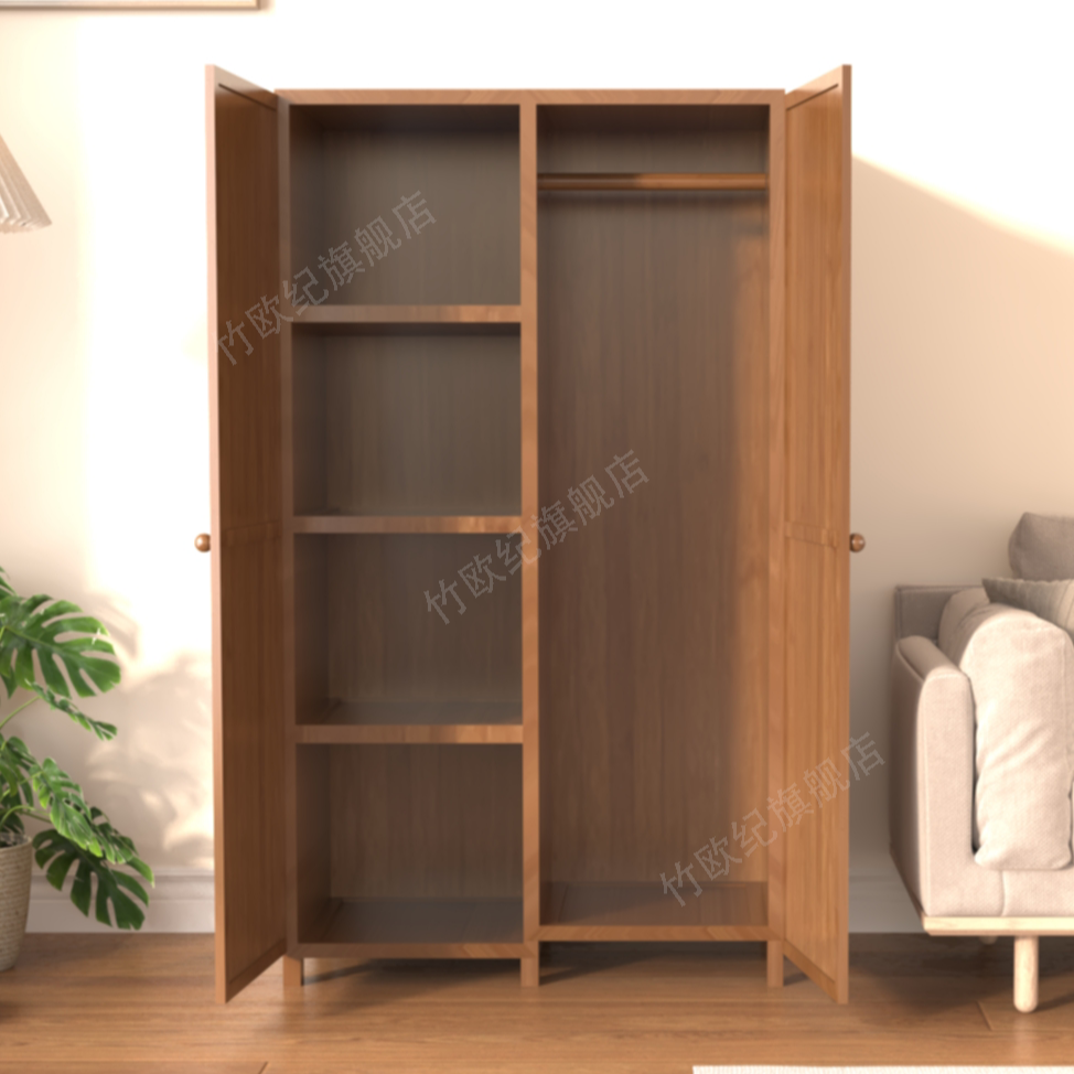 衣柜置物柜轻奢新中式客厅家用简约北欧推拉双门原木色简约衣柜