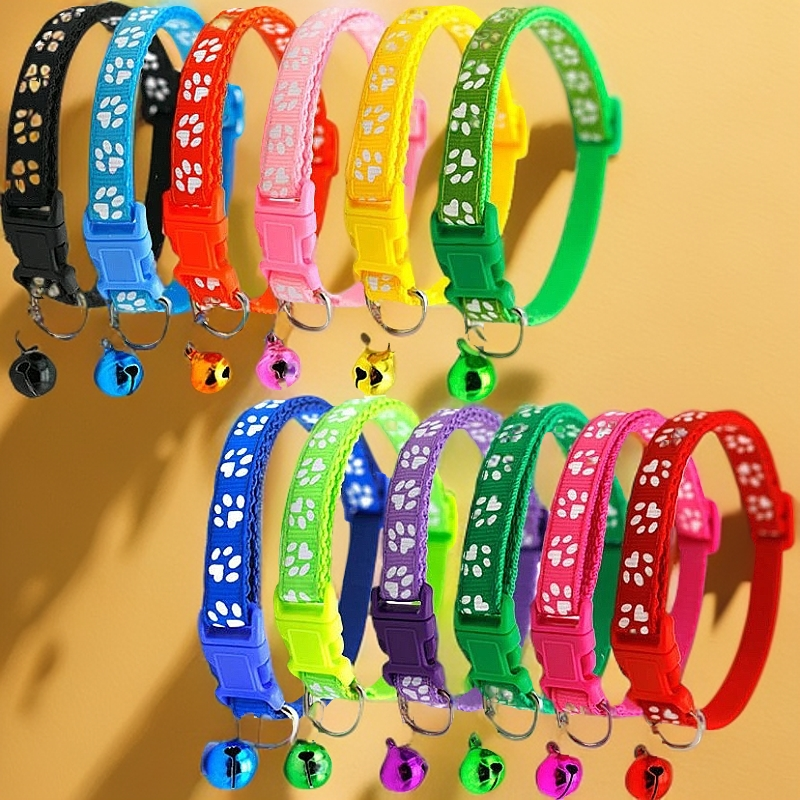 可调节宠物铃铛项圈脖圈小型猫咪小狗宠物用品泰迪狗颈圈可爱脚印