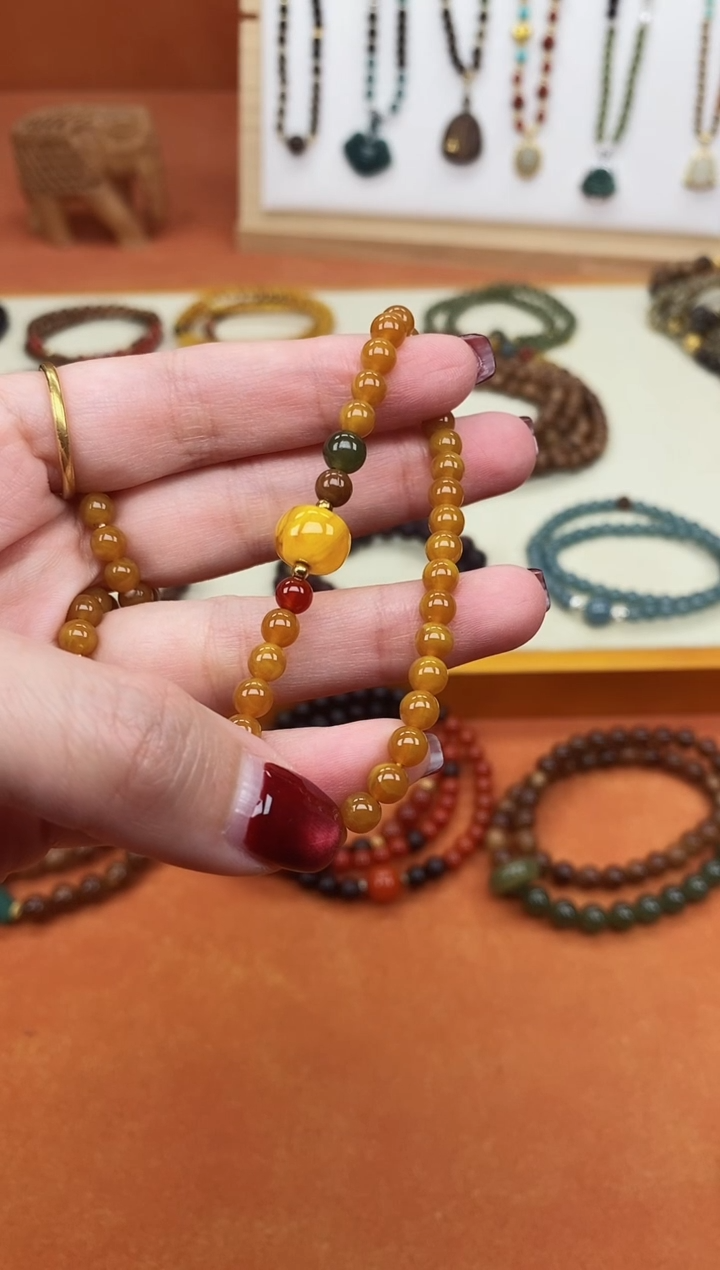 手链蜜蜡未镶嵌单圈蜜蜡和田玛瑙手串