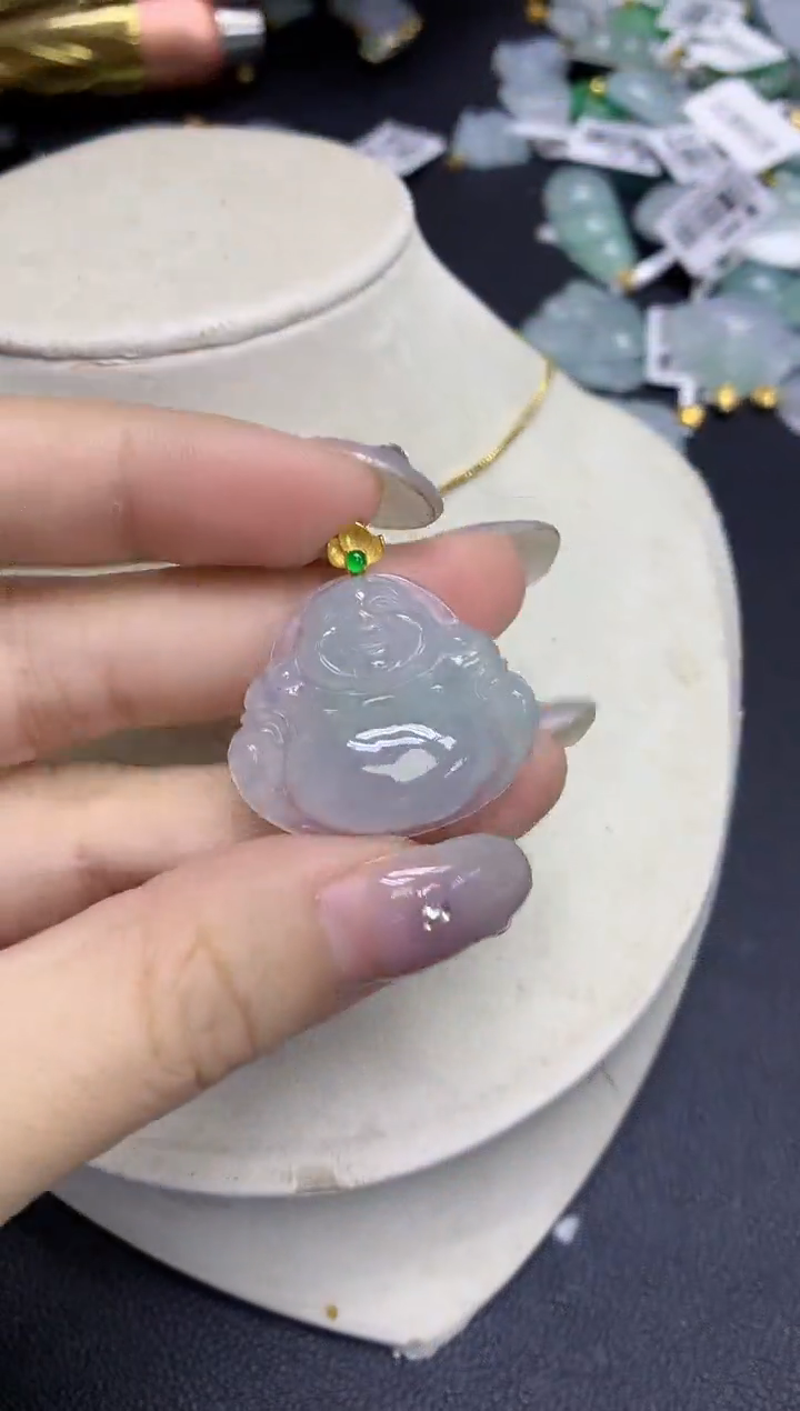 颈饰18K金镶嵌翡翠天然缅甸翡翠A货百元以上9元证书费自理