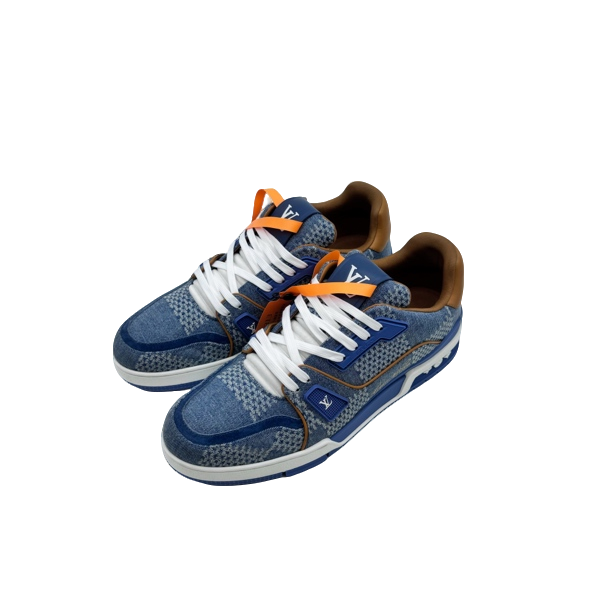 95新 LouisVuitton/路易威登 42码蓝牛仔棋盘格trainer98新vv1313