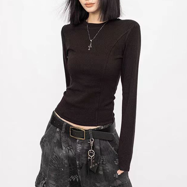 不是图片款-打底衫女秋冬新款修身黑色高级感西装内搭长袖T恤上衣